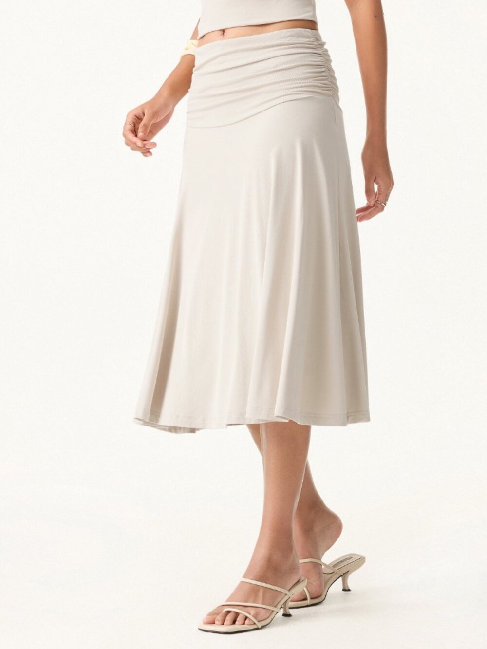 NWT OGL Eco-SkinKiss® Flowy Side Ruched A-line Midi Skirt Fog XL - Picture 3 of 13
